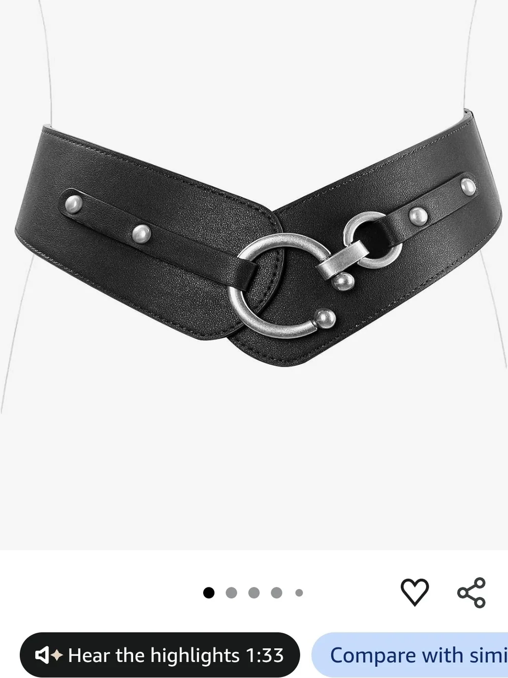 +Stretch Black Waist Belt with Silver Ring Accent